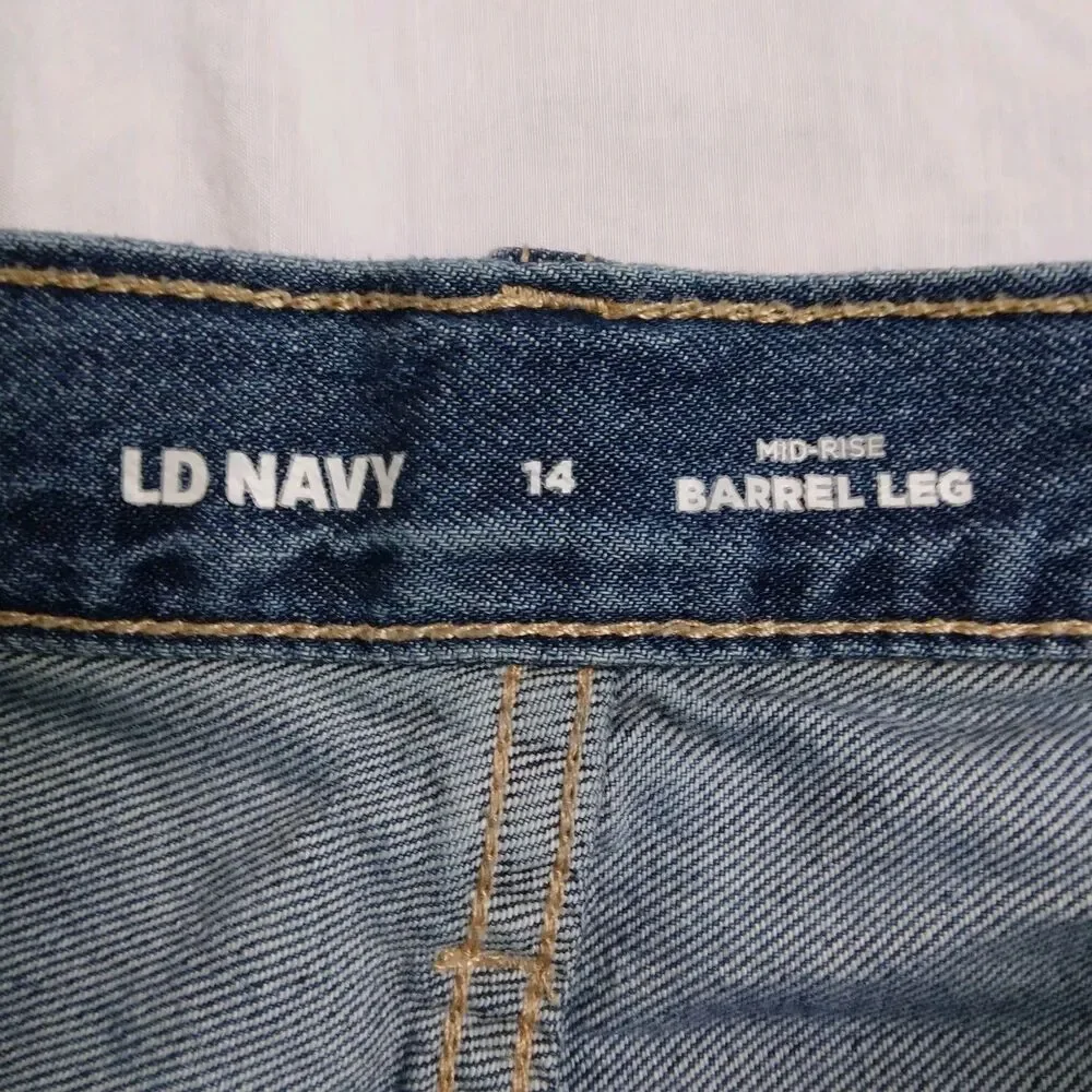 Old Navy Barrel Leg Jeans Adjustable Waist Boho Preppy Girls Size 14